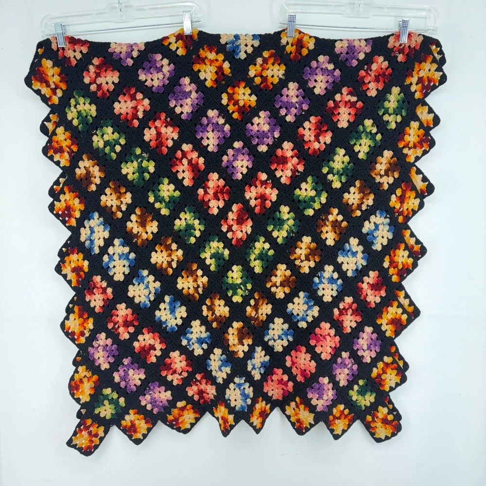 Vintage Handmade Granny Square Colorful Crochet Afghan 66